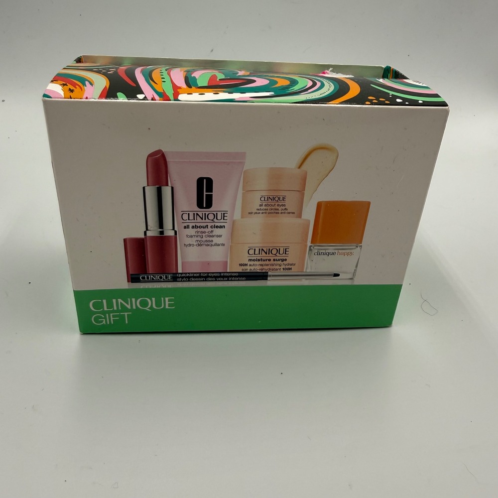 Clinique 6pc Beauty Gift Set Travel Size Plum Pop Moisture Surge Clean Skincare